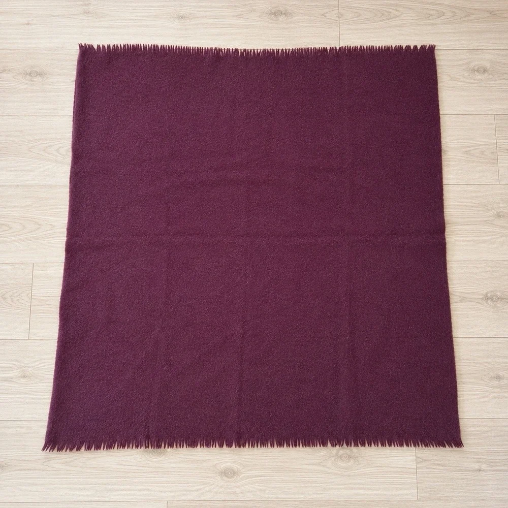 D'MEDICI Purple Wool Nylon Fringe Throw Blanket Made in Italy 55x57